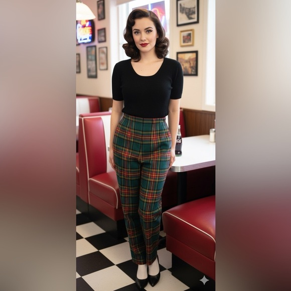 Jack Winter Pants - Jack Winter 50s Plaid Pants in Green and Red